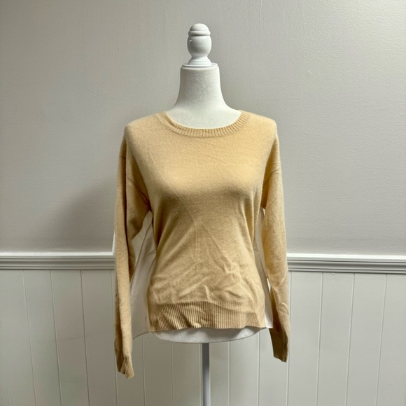 NEW NAADAM Cashmere Mixed Media Tie Back Pullover Sweater Shell Tan Small NWT - Picture 9 of 10